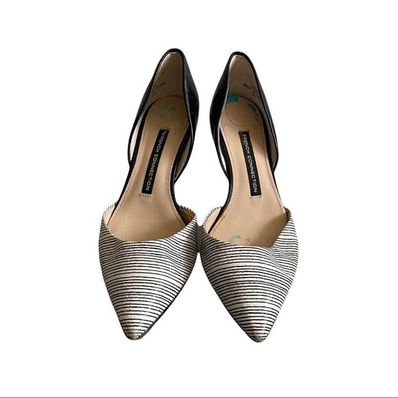 FRENCH CONNECTION Effie Pointy Toe Kitten Heel Pumps Black White Leather 35.5 - Picture 6 of 10